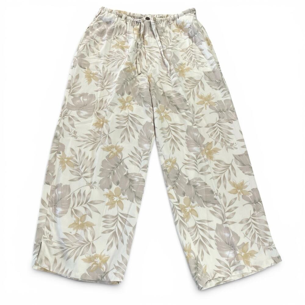Island Traders Capri Pants Women's L Floral Elastic Drawstring Pockets